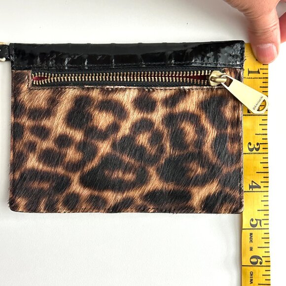 BRAHMIN | Patent Leather Black & Leopard Calf Hair Wristlet | Black Animal Print - Picture 7 of 11
